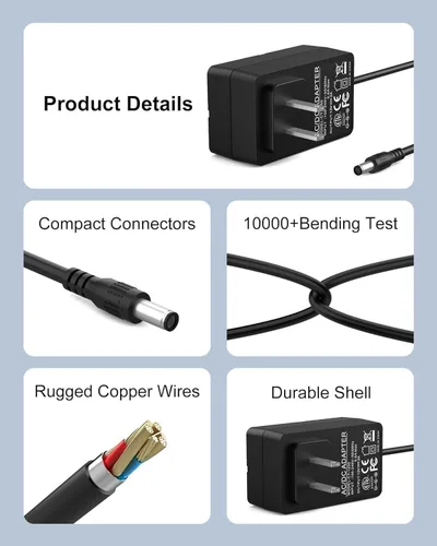 Vista 7 de Cargador 24V1A compatible con pistola de masaje Hypervolt, cable de alimentación con certificación ETL compatible con pistola de masaje Hyperice