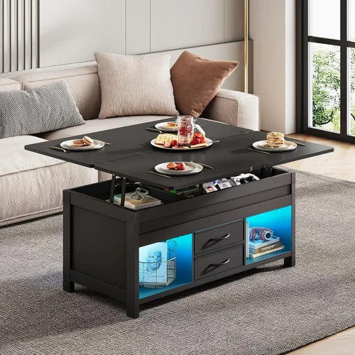 Vista 2 de WLIVE - Mesa auxiliar elevable de 40 pulgadas con almacenamiento, mesa Negro
