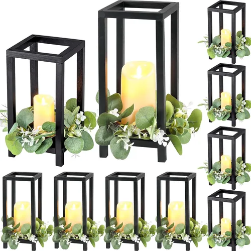 Vista 14 de Geelin 10 piezas de linterna de madera para centro de mesa de boda, linterna de vela de madera, portavelas decorativo para mesa de fiesta de boda