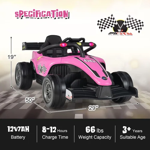 Vista 8 de HONEY JOY Go Kart eléctrico de carreras F1 alimentado por batería, con luz y música, suspensión de resorte, puerto USB, velocidad altabaja, vehículo
