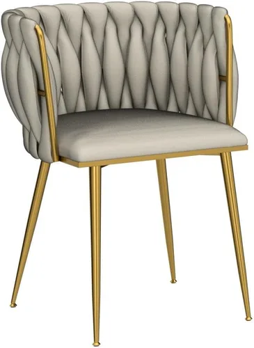 Vista 6 de Juego de 2 sillas de comedor de terciopelo, modernas sillas de comedor tapizadas con patas de metal dorado y respaldo tejido para comedor, cocina