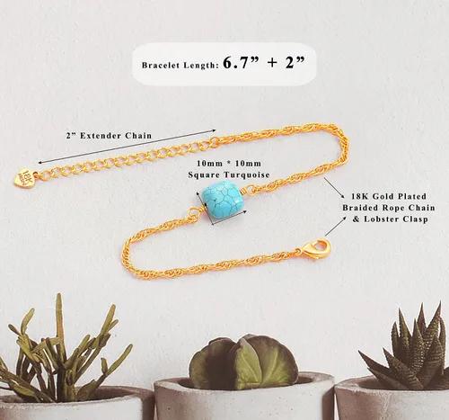 Vista 6 de Pulsera de cadena de oro de 18 quilates con perlas diminutas de la suerte de ojo turco turquesa conjuntos de pulseras de eslabones minimalistas