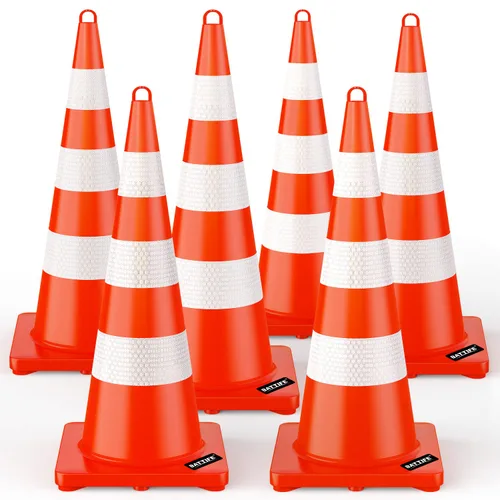 Vista 18 de BATTIFE Paquete de 6 conos de seguridad de tráfico de 18 pulgadas con collares reflectantes, cono de construcción naranja de PVC para el hogar