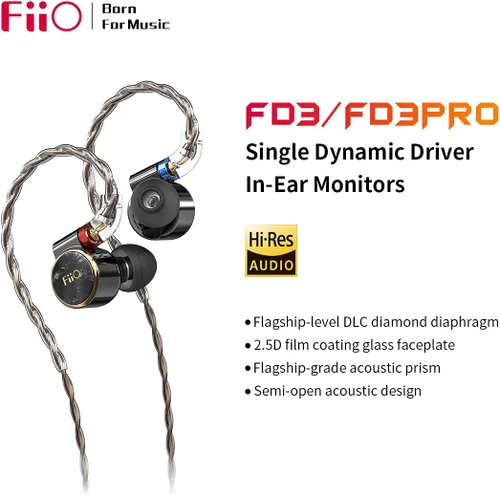 Vista 2 de FiiO Auriculares FD3 Auriculares intrauditivos de alta resolución 1DD Bass Heavy MMCX Connector (negro)