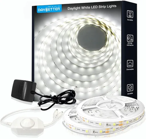 Vista 11 de DAYBETTER 16.4FT Tira de luces LED COB regulable, luces LED de alta luminosidad, 6500K blanco brillante de luz diurna, 24V, 140 LEDs, cinta LED