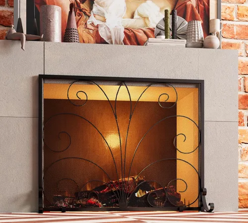 Vista 5 de Fire Beauty Pantalla para chimenea, hierro forjado hecho a mano, malla de metal para fuegos de horno, protector de chispas seguro, accesorios