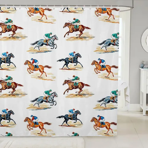 Vista 32 de Castle Fairy Watercolr - Cortina de ducha de tela de carreras de caballos, cortinas de ducha de juego de caballos para baño, cortina de ducha