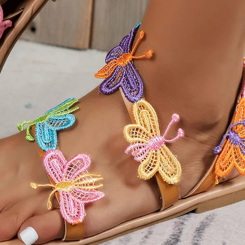 Vista 5 de Hbeylia Butterfly Flat Sandals for Women Ladies Fashion Casual Bohemia Elegant Gladiator Sandals Jewelry Toe Ring Dressy Slip On Sandals for Bride