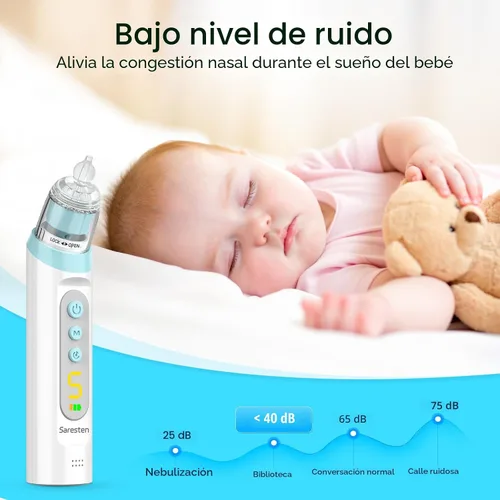 Vista 4 de Aspirador nasal para bebé, aspirador nasal recargable para bebé, aspirador nasal para bebé con 3 puntas de silicona, succión ajustable, aspirador