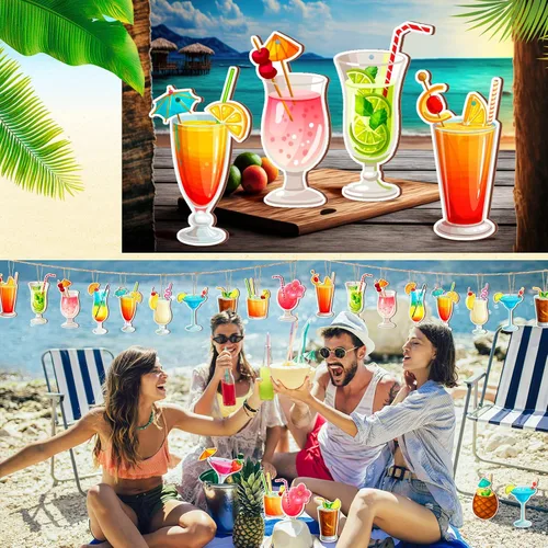 Vista 5 de Geelin - 36 adornos colgantes de madera de verano para árbol de Navidad en julio, mini decoraciones de árbol hawaiano, playa, colgante de madera