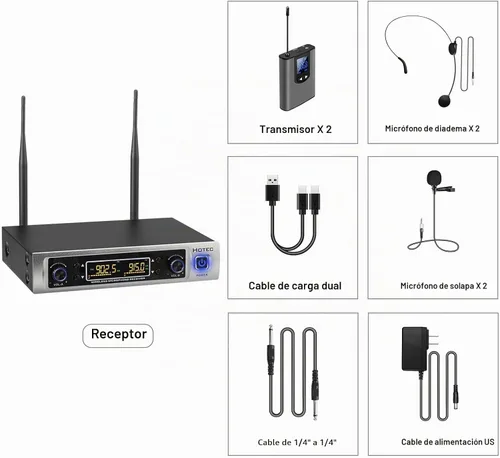 Vista 9 de HOTEC Sistema de micrófono inalámbrico UHF con doble solapa/Lavalier y micrófonos de auriculares sobre PA, mezclador, altavoz, máquina de karaoke