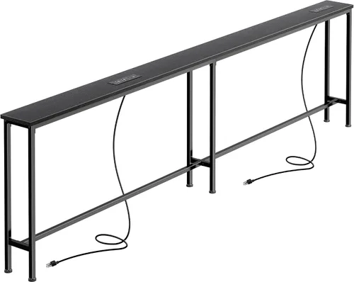 Vista 11 de SUPERJARE - Mesa de sofá de 79 pulgadas con 2 tomas de corriente y puertos USB-C, mesa consola estrecha de 5.9 pulgadas con almacenamiento, mesa