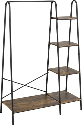 Vista 9 de Finnhomy Rustic Clothes Rack, Clothing Rack for Hanging Clothes Heavy Duty Garment Rack with 5 Wood Shelves Freestanding Portable Closet Organizer