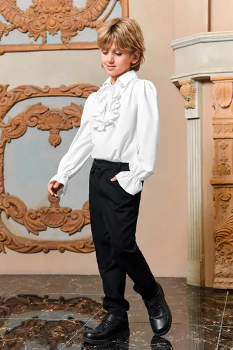 Vista 3 de Bbalizko Camisa de vampiro pirata con volantes, medieval, renacentista, con cordones, para niños, gótica, victoriana, disfraz de Halloween