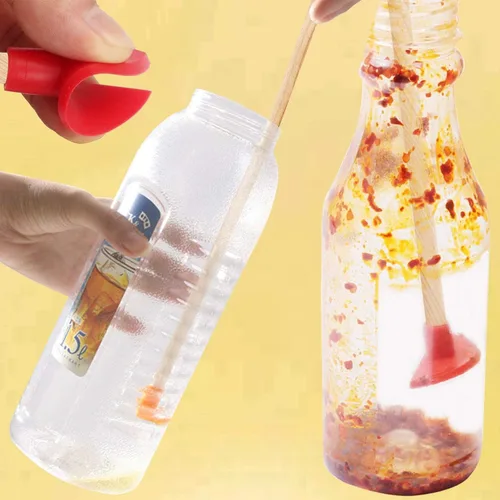 Vista 3 de Raspador de botellas de silicona, ayuda reutilizable para obtener cada gota, paquete de 2 Mango largo de 13.8 in/14 pulgadas, espátula de silicona