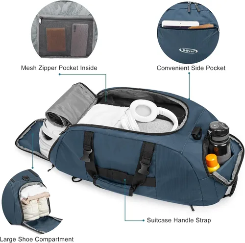 Vista 3 de G4Free Mochila de lona de 40L de tres usos para gimnasio, mochila para hombre y mujer, mochila deportiva con compartimento para zapatos, mochila
