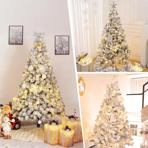 Vista 5 de Árbol de Navidad artificial preiluminado flocado de 4 pies, árbol de Navidad Fake Tree with 150 Lights/450 Branch Tips,Premium Spruce Xmas Tree