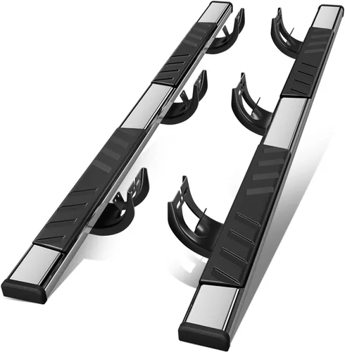 Vista 6 de Auto Dynasty Estribos planos compatibles con Dodge Ram 1500 2500 3500 Crew Cab 2009-2024, barras Nerf de riel lateral de acero inoxidable, barras