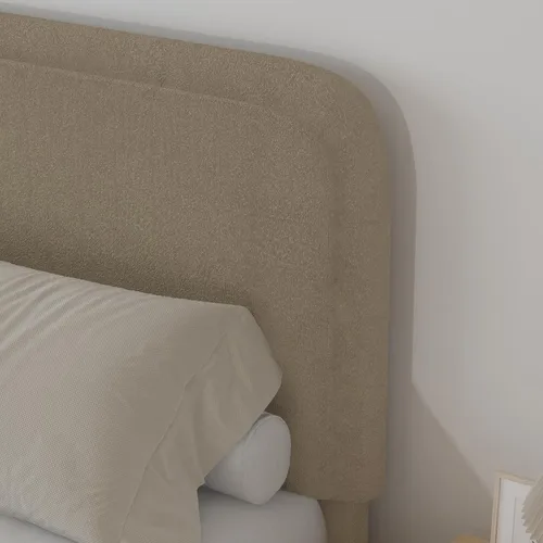 Vista 4 de BarnFurin Base de cama individual con cabecero, cama de plataforma tapizada Cloud Boucle, esquinas redondeadas suaves, no necesita somier, Beige