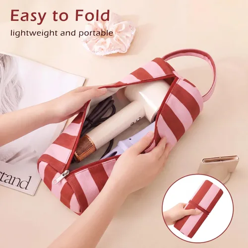 Vista 4 de RSRSLEII Bolsa de viaje a rayas para herramientas para el cabello 06 Rojo y Rosa