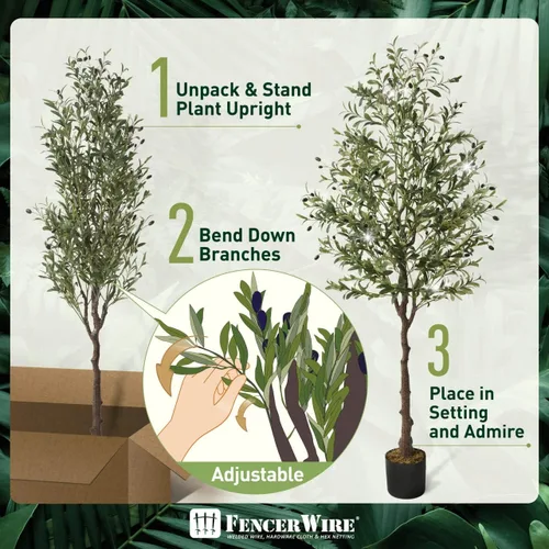 Vista 6 de Fencer Wire Árbol topiario artificial en maceta, rama de olivo sintético y fruta, decoración moderna de planta sintética en maceta para interiores