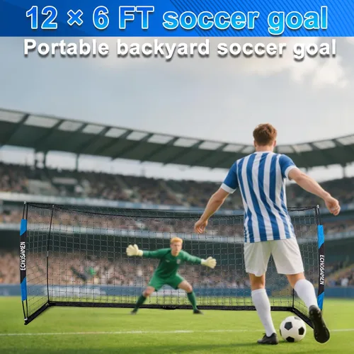 Vista 6 de Portería de fútbol de 12 x 6 pies/6 x 4 pies, portería de fútbol portátil para patio trasero, fácil de transportar, fácil de instalar, viene con 1