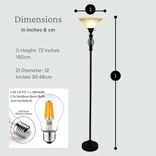 Vista 9 de LIGHTACCENTS Lámpara de pie de bronce con pantalla de cristal de alabastro remolino ámbar - Elegante lámpara de pie para decoración del hogar