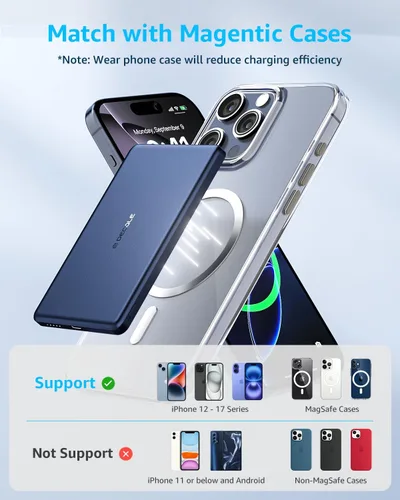 Vista 6 de Banco de energía "Air" para MagSafe 5000mAh, ultra delgado, magnético, inalámbrico, portátil, con cable USB-C, compatible solo con iPhone