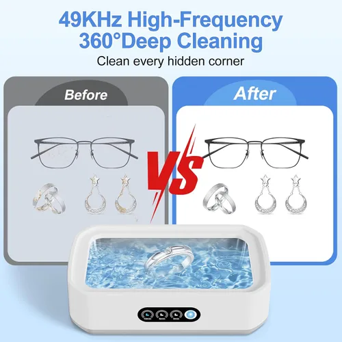 Vista 2 de Limpiador ultrasónico para joyas,49KHz Limpiador ultrasónico para joyas, gafas, anillos, bandas de reloj, 3 modos con temporizador digital, 22 oz