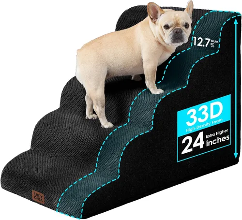 Vista 20 de EHEYCIGA Rampa curvada para escaleras para perros, camas altas de 4