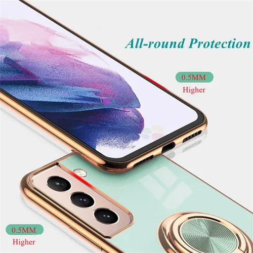 Vista 3 de EYZUTAK Caja magnética galvanizada del sostenedor del anillo para Samsung Galaxy S21 5G, 360 grados con la rotación del anillo del dedo del metal