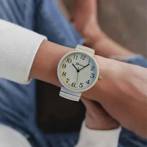 Vista 3 de Geneva Super Large Stretch Watch Número claro Fácil lectura (blanco), Blanco, Moderno