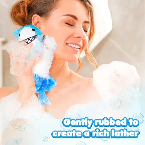 Vista 3 de Esponja de baño de animales para baño, esponja de lufa para niños, esponja de esponja corporal de malla, esponja de lufa para baño y ducha, esponja