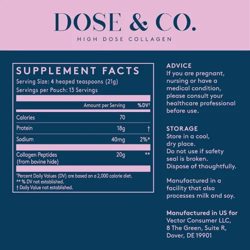 Vista 9 de DOSE & CO. Péptidos de colágeno puro en polvo, sin sabor, 9.6 onzas Colágeno bovino hidrolizado tipo I y III con 0.46 oz de proteína – Apoya