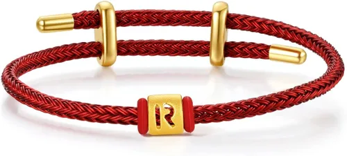 Vista 20 de ZHOU LIU FU Pulsera de Oro de 24K con Dijes de Iniciales, Pulseras Ajustables de Cadena Roja con Dijes de Letras y Corazón A-Z, Brazalete Apilable