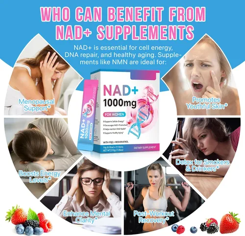 Vista 9 de Suplemento NAD+ para mujeres de 1000 mg - Potenciador de energía celular de alta potencia con resveratrol, PQQ, salud, suplemento de apoyo
