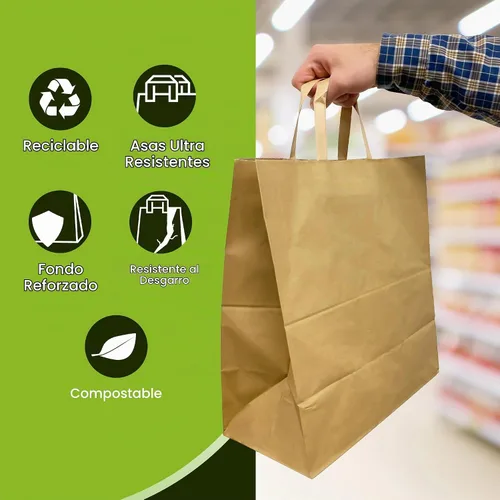 Vista 4 de Reli. Bolsas de papel con asas Paquete de 100 unidades a granel
