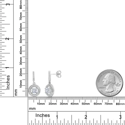Vista 3 de Gem Stone King Aretes colgantes de moissanita blanca de plata de ley 925 para mujer (1.51 quilates, redondo de 0.197 in), Metal, piedras preciosas