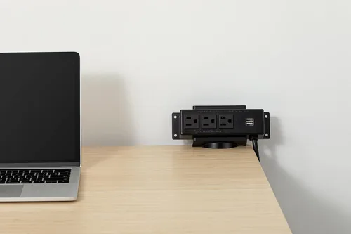 Vista 4 de Regleta de alimentación – 2 puertos de carga USB, 3 tomacorrientes – Enchufe debajo del escritorio Barra de alimentación con USB – Cable