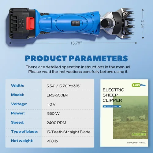 Vista 5 de Tijeras de ovejas inalámbricas 550 W 2400 RPM profesional recargable cortadora de corte 21 V con 6 velocidades, para afeitar lana de piel en ovejas
