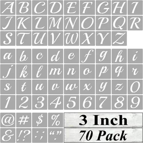 Vista 10 de Plantillas de letras del alfabeto de 1 pulgada para pintar, paquete de 70 plantillas de letras y números con letreros para pintar sobre madera