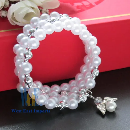 Vista 4 de WE Bautismo favor 12PC Rosario Wrap Angel Pulsera Recuerdos de Bautizo Bautizo Regalo para Invitados Blanco Perla - Recuerdos de Bautizo - Recuerdos
