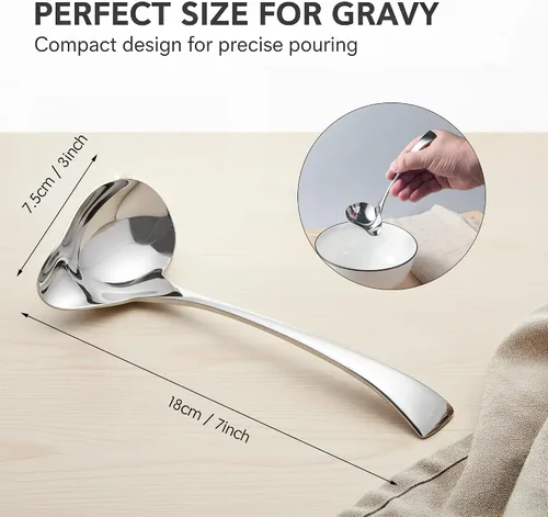 Vista 4 de IMEEA Cucharón pequeño para salsa con boquilla de vertido de acero inoxidable 18/10 Cuchara para rociar salsa, 7 pulgadas