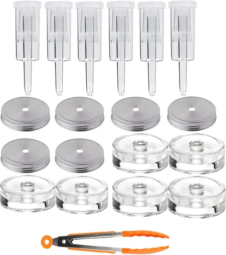 Vista 6 de 4 Set Fermentation Kit for Wide Mouth Jars,4Pack Glass Weight+ 4 Stainless Steel Fermenting Lids with 4 Airlocks(Jars Not Included)