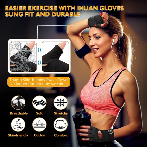 Vista 8 de Ihuan Nuevos Guantes de Entrenamiento Transpirables para Hombres y Mujeres - Sin Más Sudor y Protección Completa de la Palma para Gimnasio