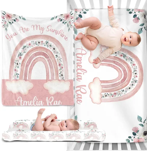 Vista 17 de Juego de ropa de cama personalizado para cuna de bebé, juego de 3 piezas para cuna de bebé, diseño de bolas y arco iris, cómoda manta de bebé