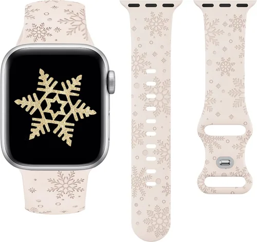 Vista 15 de Wearlizer - Correa con copos de nieve de Navidad grabada compatible con Apple Watch de 41/38/40/42/45/44/46/49 mm, correa deportiva de silicona Negro