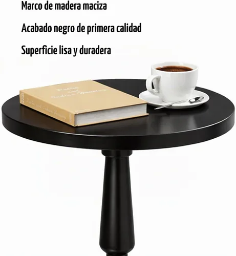 Vista 4 de Mesa auxiliar redonda para espacios pequeños, mesita de noche pequeña con parte superior de madera maciza y pata de pedestal, mesa moderna