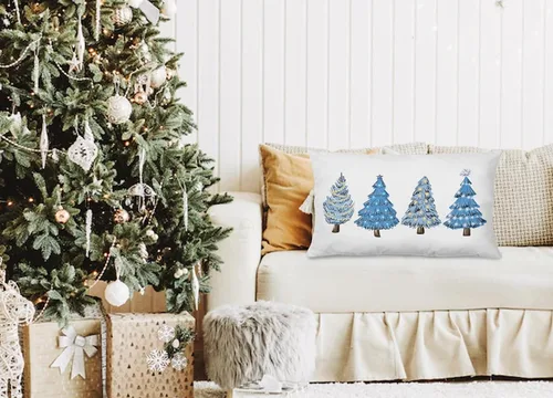 Vista 6 de KEUSPI Decoración Costera de Navidad - Fundas de almohada azules con árbol de Navidad de 12 x 20 pulgadas, fundas de almohada de Navidad