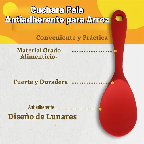 Vista 3 de Vonty Cuchara de silicona antiadherente resistente al calor para paletas de arroz de 8.8 pulgadas, color rojo